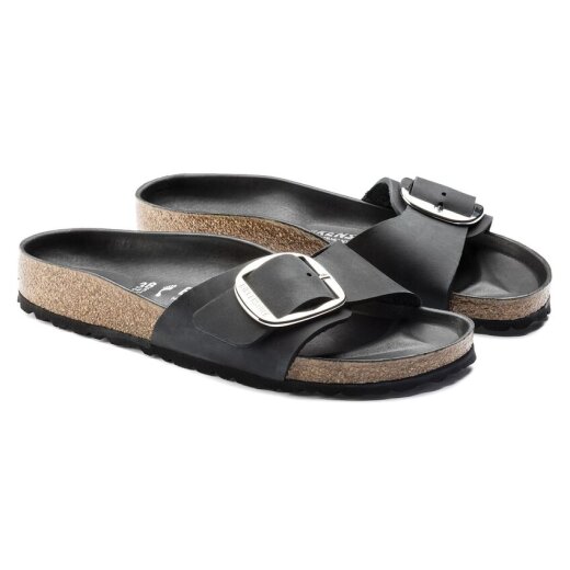 Madrid Big Buckle Natural Leather Oiled Black Narrow/Schmal