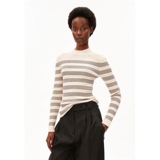 ALAANIA STRIPED KNIT SWEATER oatmilk-black
